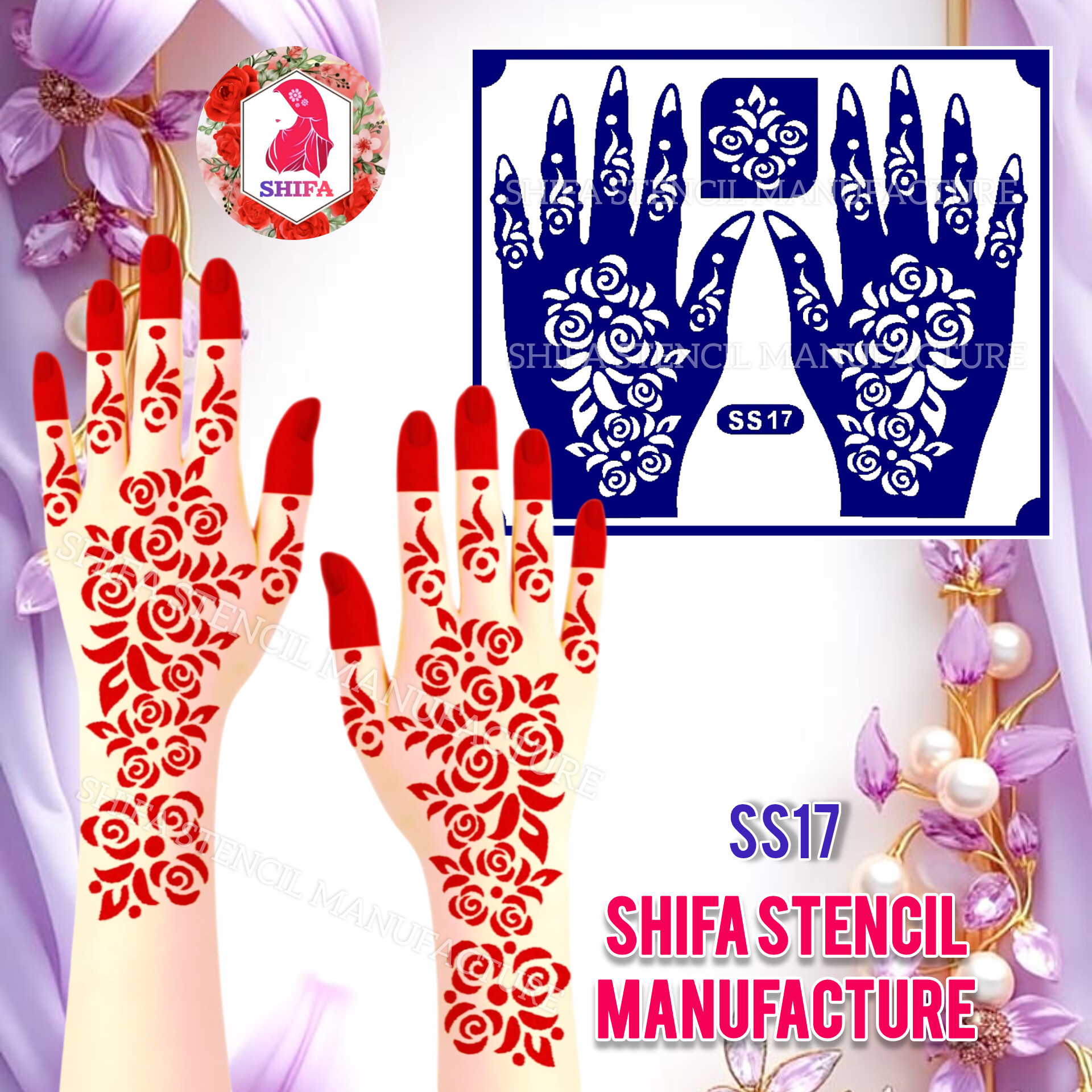 SS17 Rose Patterned Arabic Design  Sticker Overview  Henna Stencil - Shifa Stencil
